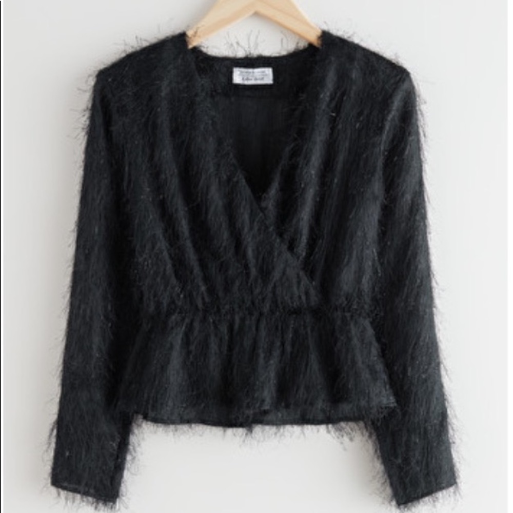 Fuzzy Jacquard Wrap Top